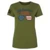 Military green All-American Girl t-shirt with aviator sunglasses flag graphic