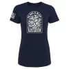 Navy t-shirt featuring a white flower motif and the scripture-inspired phrase “He Has a Plan, I Have a Purpose”