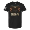 Black patriotic t-shirt with distressed American flag and Loyal to Liberty text