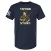 Navy t-shirt featuring a colonial militiaman holding a musket and the text “Second Stand” in distressed typeface