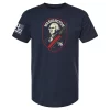 Navy unisex t-shirt with shield emblem of George Washington holding a rifle and “’76” text
