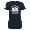 Navy t-shirt with Fruit of the Spirit design showing the nine virtues from Galatians 5:22-23 in a bold emblem