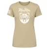Sand color Mama Bear tee with bold white bear illustration and sleeve flag
