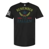 Black memorial t-shirt with Remember the Fallen design and patriotic laurel graphic