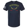 Navy blue patriotic t-shirt with Remember the Fallen and gold star tribute