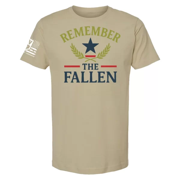 Sand color tribute shirt with patriotic Remember the Fallen design