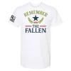 White memorial shirt with gold and navy Remember the Fallen artwork