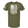 Military green veteran t-shirt with distressed American flag and bold Veteran lettering