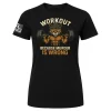 Black Workout Because Murder Is Wrong t-shirt with buff cat deadlift graphic