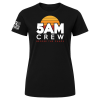 Black unisex 5AM Crew Tee with sunrise graphic and "Before the Chaos" slogan