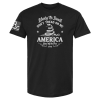Black unisex t-shirt with vintage Gadsden rattlesnake graphic, “Liberty Or Death” arched above, “Don’t Tread On Me” and “America 1776.