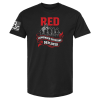 RED – Remember Everyone Deployed t-shirt in black with patriotic silhouette and banner design by Genuine Valor, honoring deployed service members