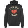 Earn Your Peach hoodie in black with peach-inspired women’s fitness chest design by Genuine Valor