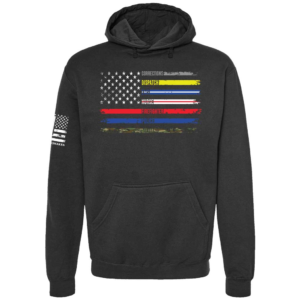 First Responders Flag hoodie in black with American flag tribute chest design by Genuine Valor