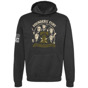 Founders’ Fury hoodie in black with revolutionary Founders and Don’t Tread on Me chest design by Genuine Valor