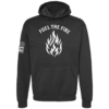 Fuel the Fire hoodie in black with bold flame chest design by Genuine Valor