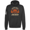 Let’s Get Jacked hoodie in black with bold jack-o’-lantern flex chest design by Genuine Valor