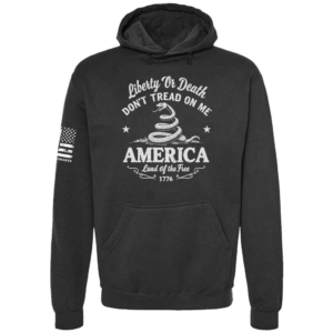 Liberty or Death Don’t Tread on Me patriotic hoodie in black by Genuine Valor