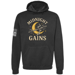 Midnight Gains moon barbell hoodie in black by Genuine Valor