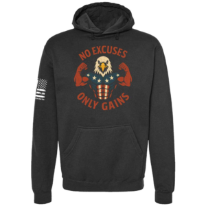 No Excuses Only Gains eagle strength hoodie in black by Genuine Valor