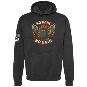 No Pain No Gain kettlebell eagle hoodie in black by Genuine Valor