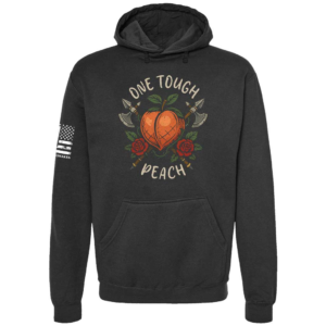 One Tough Peach grit and strength hoodie in black by Genuine Valor