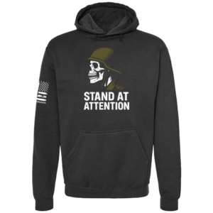 Stand at Attention military skull hoodie in black by Genuine Valor