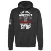 The Real Workout motivational barbell hoodie in black by Genuine Valor