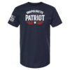 Navy t-shirt with bold patriotic graphic, distressed “Unapologetic Patriot” design